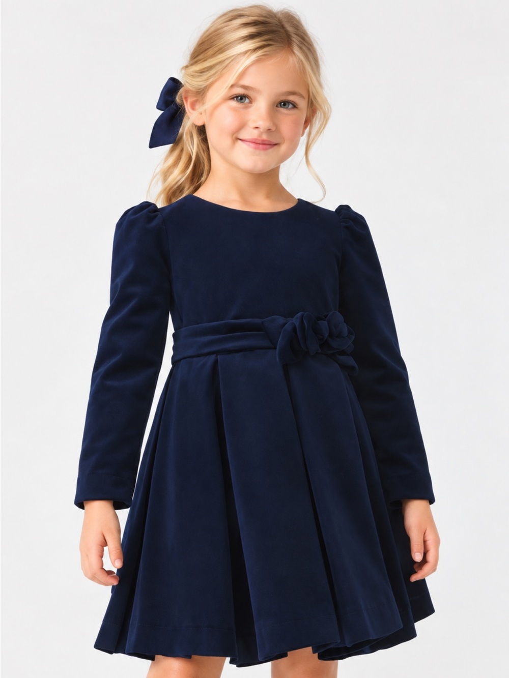 Abel & Lula Classic Navy Velvet Long Sleeve Girls' Dress Size 10
